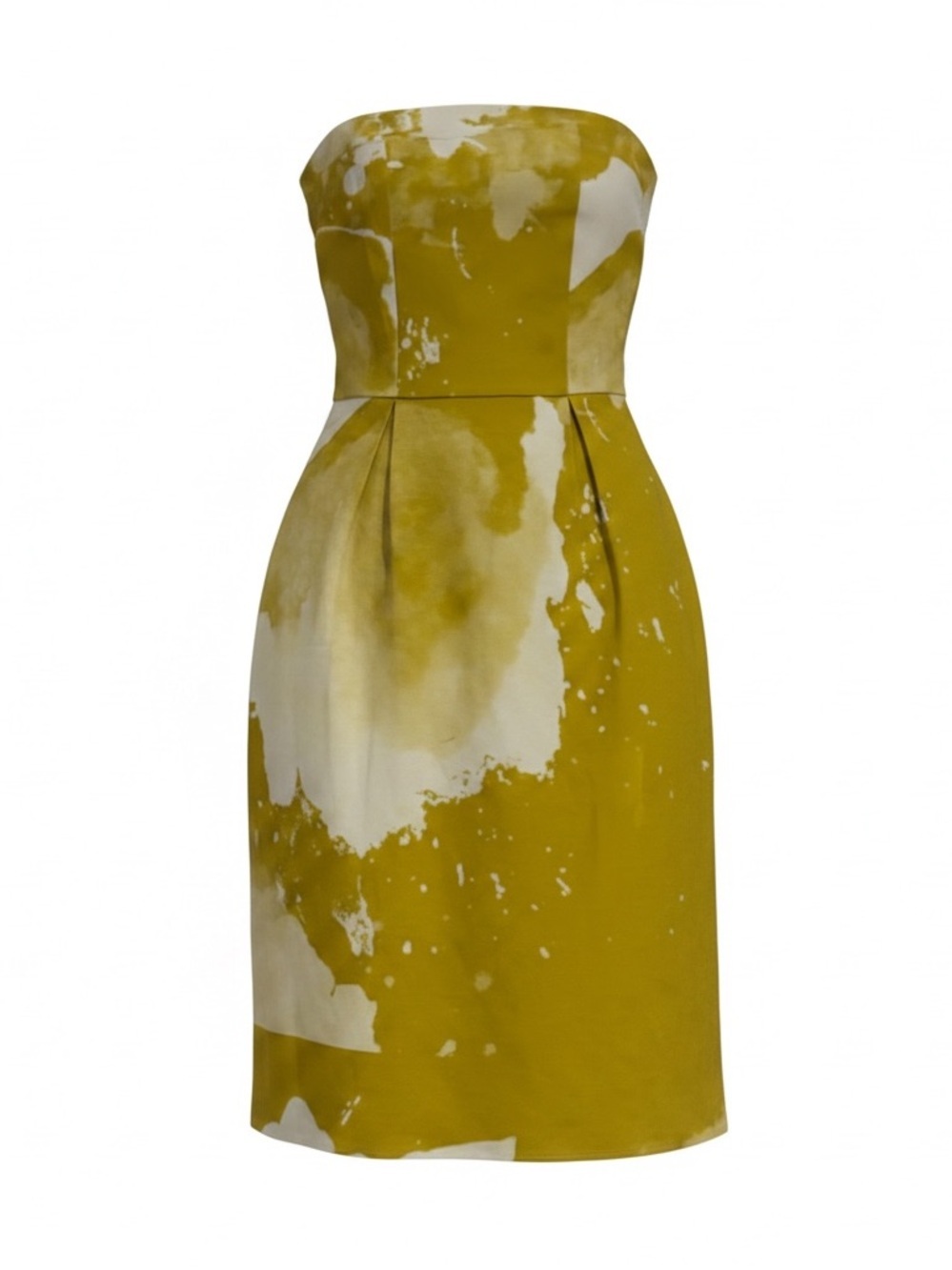 Strapless Mustard and White Printed Sheath Dress - Picture 9 of 9